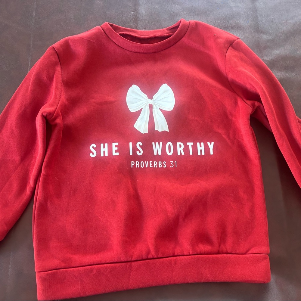 Red Sweatshirt with Bow Design